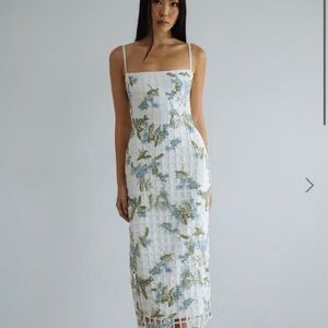 Jenny Yoo Capri Dress White and Blue Floral Midi Dress